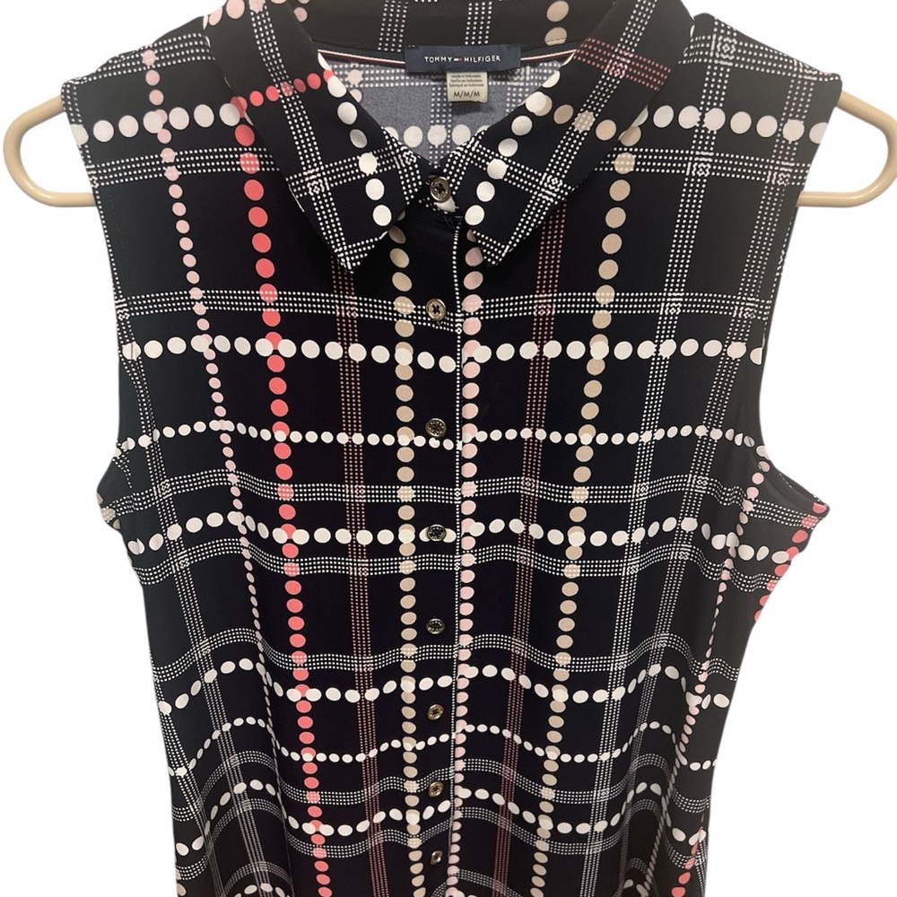 SOLD Tommy Hilfiger Women's Black and Pink Sleeveless Top